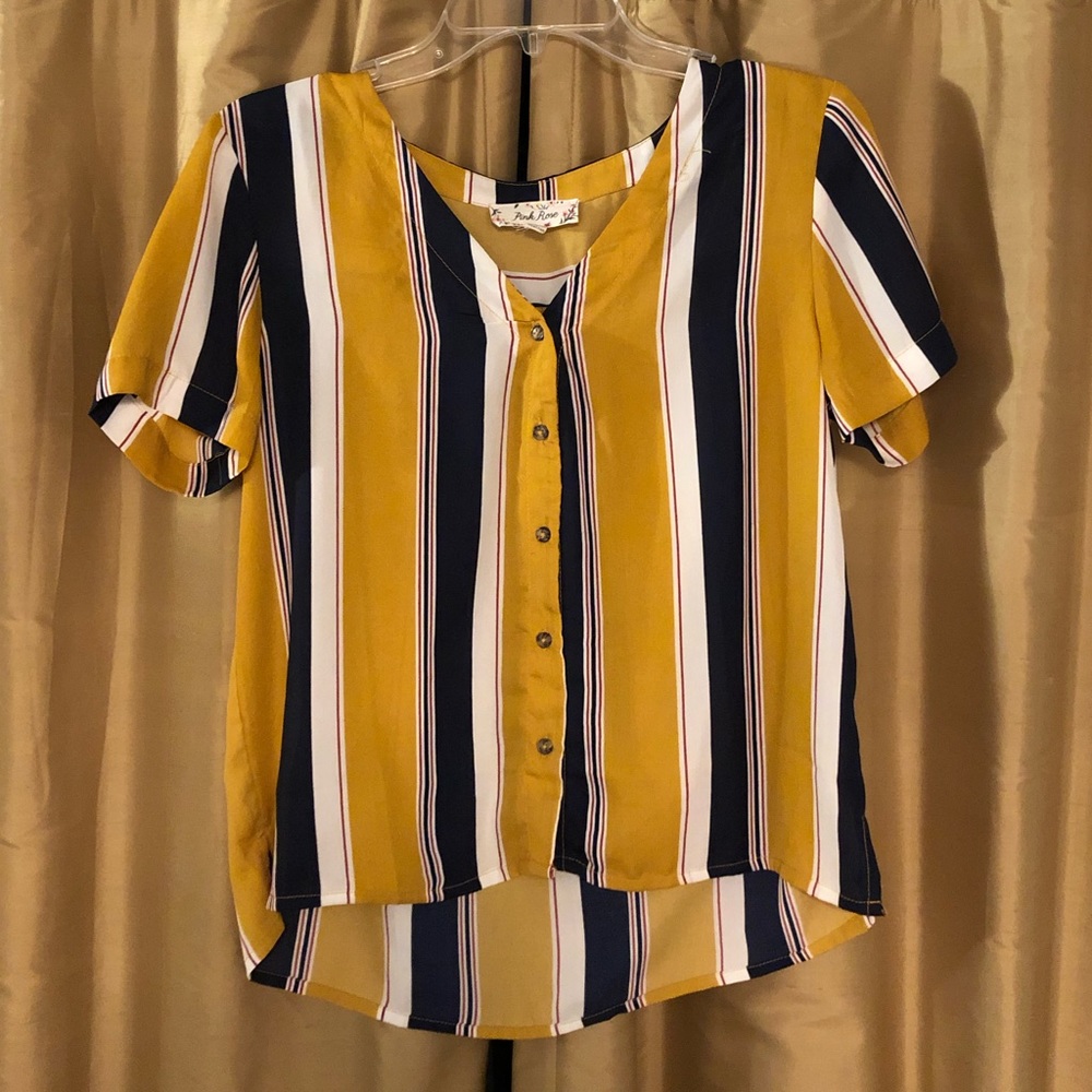 Pink Rose striped short sleeve button up